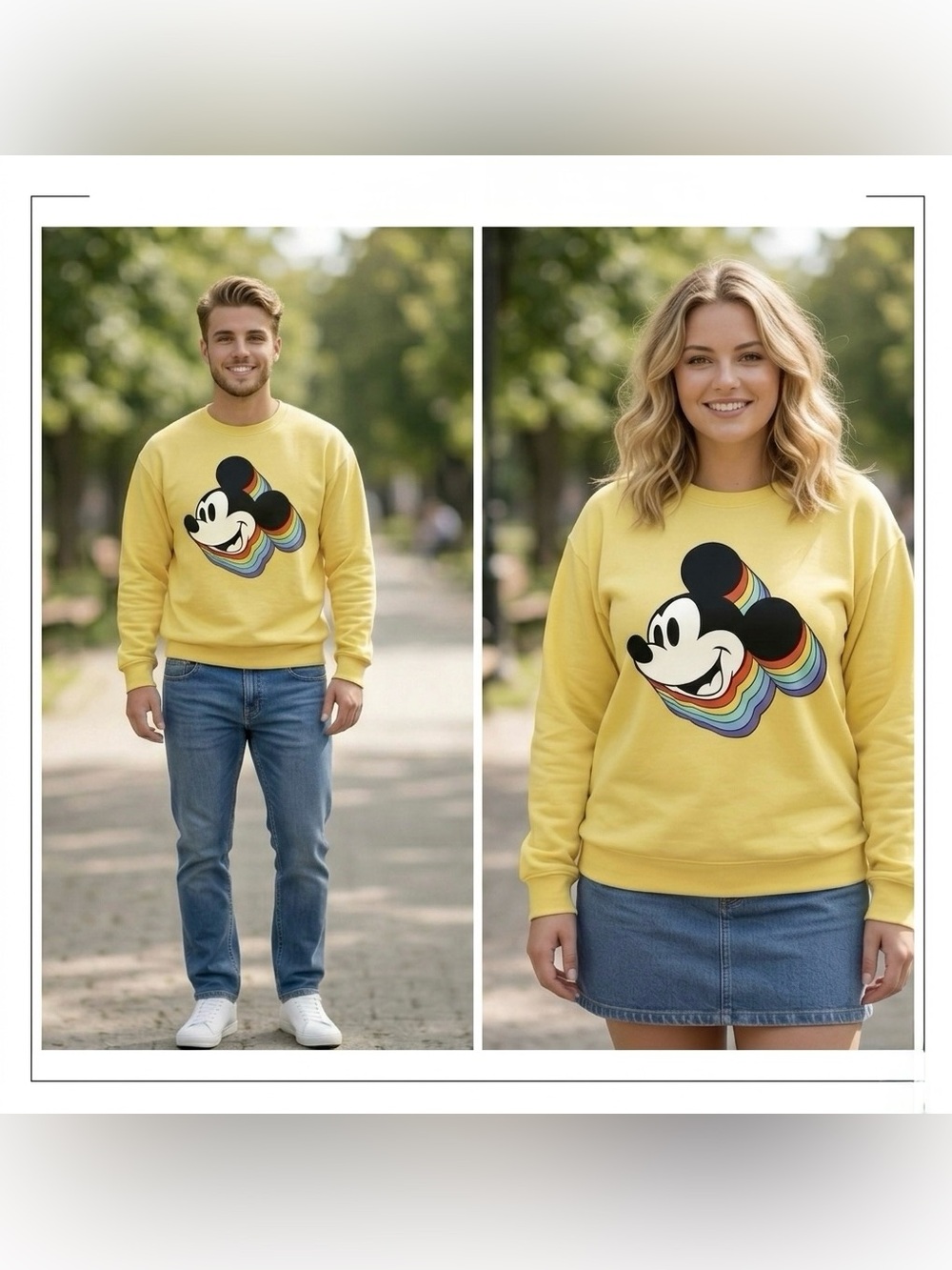 Mickey Mouse Rainbow Yellow Sweatshirt For Adults Size XL Unisex Sweater Casual